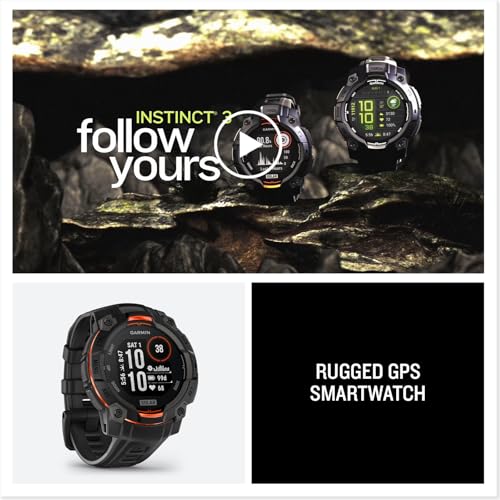 Garmin Instinct® 3 45mm, Solar Charged Display, Rugged Outdoor GPS Smartwatch, Metal-Reinforced Bezel, Built-in Flashlight, Black