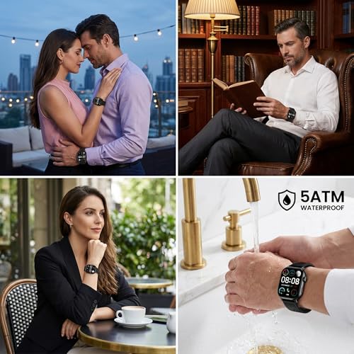 moutarlier 2026 Distance & Pace GPS Running Watch for Runners - Call & Text, AMOLED Large Screen, 50m Waterproof Swimming, Calorie & Step Counter, 2 Bands, Long Battery, for Seniors Men Women (Black)