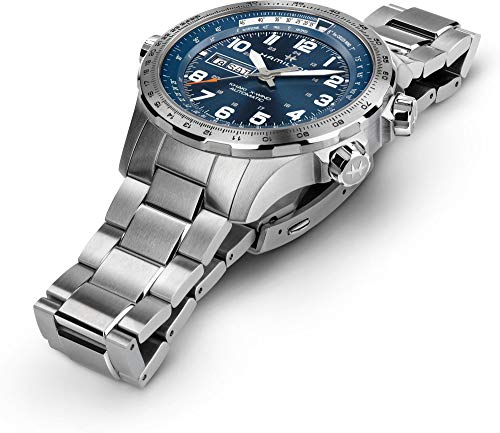 Hamilton Khaki Aviation Automatic Men's Watch, 45mm Stainless Steel Case, Swiss Made, Blue Dial Analog Wrist Watch for Men, 100m Waterproof, Sapphire Crystal, 3-Hand Movement, Stainless Steel Strap