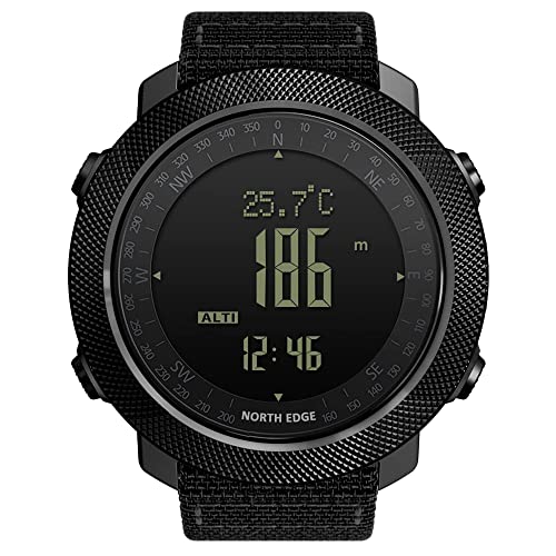 NORTH EDGE Apache Tactical Outdoor Watch for Men, Altimeter Barometer Compass Temperature Sensor, Rugged Sports Watch with Pedometer, Waterproof for Hiking Outdoor Activities