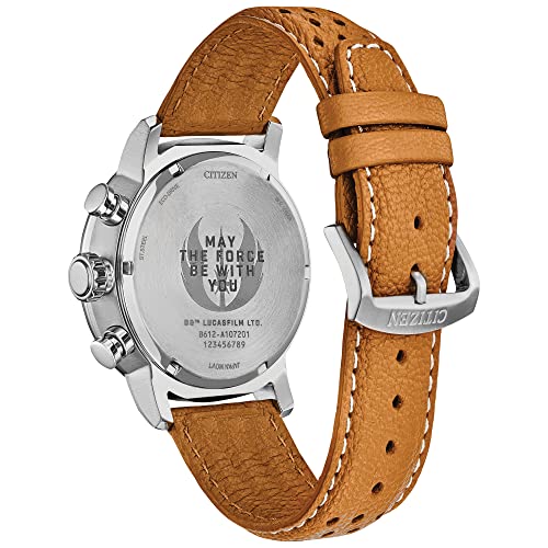 Citizen Eco-Drive Star Wars Men's Watch, Stainless Steel with Orange Leather Strap, Rebel Pilot, Silver-Tone, 44mm (Model: CA4478-56L)