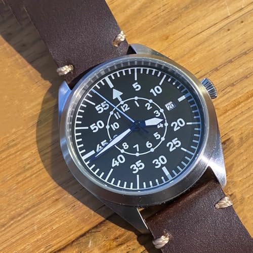 Boyarca Pilot Watch Men's Aviator Wrist Watch Japan Automatic Movement Retro Mechanical Watches Stainless Steel Case with Luminous Waterproof (Brown B)