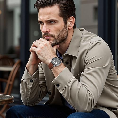 Fullmosa Leather Watch Bands for Men, 18mm 19mm 20mm 21mm 22mm 24mm 26mm Quick Release Watch Bands Strap - Burnished Band Vintage Wristband with Stainless Steel Metal Clasp