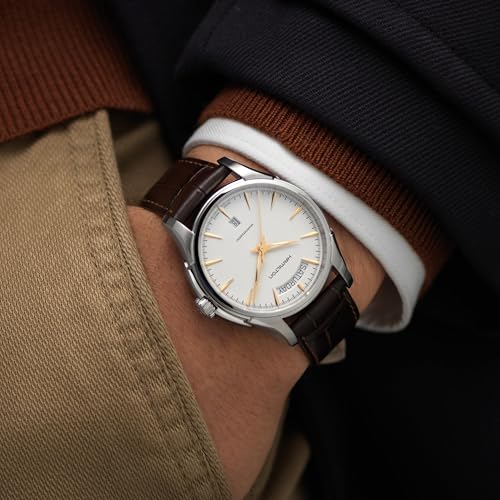 Hamilton Jazzmaster Automatic Men's Watch, 40mm Stainless Steel Case, Swiss Made, White Dial Analog Wrist Watch for Men, 50m Waterproof, Sapphire Crystal, Calf Leather Strap