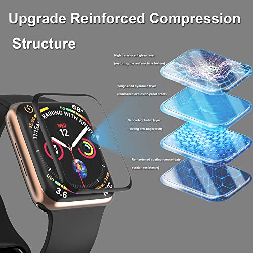 EWUONU [2 Pack Tempered Glass Screen Protector for Apple Watch 44mm SE 3/SE 2/ Series 6//5/4, 3D Full Coverage [Easy Installation Frame] Waterproof Bubble-Free HD Clear Film for iWatch 44mm