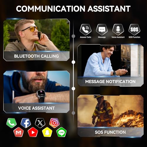 Bassizo Military Smart Watch for Men 3ATM Waterproof with Call/LED Flashlight 2.02" HD Big Screen Rugged Tactical Smartwatch with Compass Fitness Tracker with HR/SPO2/Sleep Monitor for iPhone Android