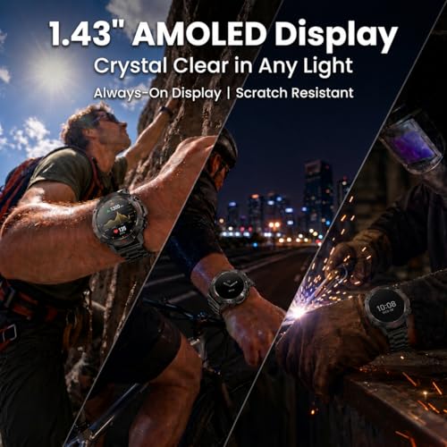 WalkerFit Smart Watch for Men (Answer/Make Call), 1.43" AMOLED 5ATM Waterproof Fitness Tracker with 178+ Sports Modes, Heart Rate/SpO2/Sleep Monitor, with Extra Silicone Band, for Android iPhone