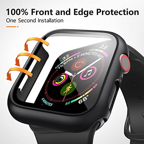 Mugust 3 Pack Case for Apple Watch SE 40mm Series 6 5 4 Hard PC Case with Tempered Glass Screen Protector Waterproof Anti-Scratch Ultra-Thin Protective Cover for iWatch 40mm (Black)