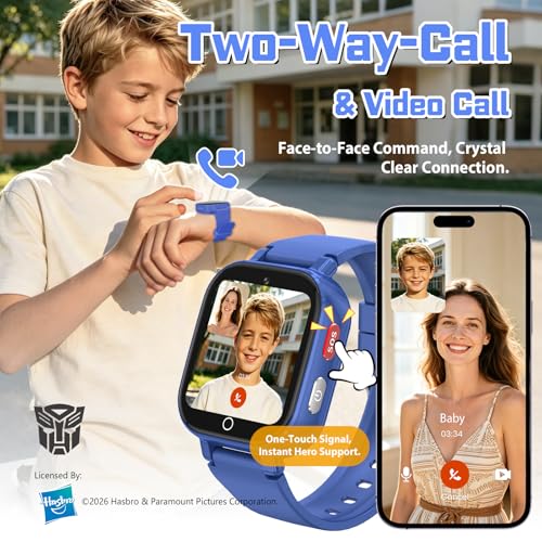 Transformers 4G Kids Smart Watch with GPS Tracker for Boys Girls Two Way Call Video Chat SOS IP68 Waterproof Pedometer Gift for Child 4-12 Year Olds