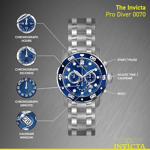 Invicta Men's 0070 "Pro Diver Collection" Stainless Steel and Blue Dial Watch