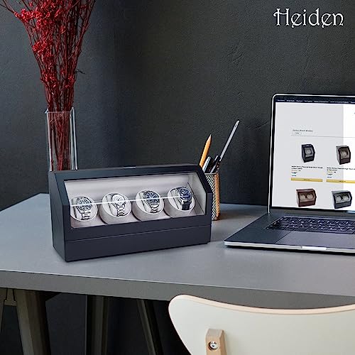 Heiden Quad Watch Winder in Matte Black - Japanese Motor - AC Adapter Included - Independent Settings - 12 Multiple Settings - Zero Magnetization - Automatic Watch Winder for Rolex