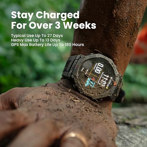 Amazfit T-Rex 3 Rugged/Military Smart Watch 48mm, GPS (with Privacy), Offline Maps, Long Battery Life,328 Feet Water-Resistant, 170 Fitness/Sport Modes, AI, Voice Control, for Android or iPhone, Black