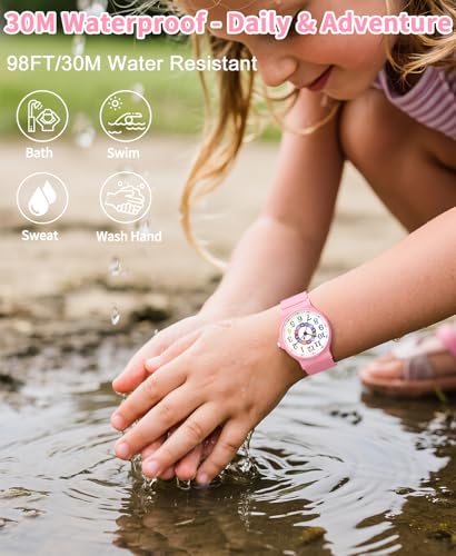 TENOCK Kids Analog Watch Boys Girls, 30M Waterproof, Sports Watch for Boys, Easy to Read Children's Thin Dial Wrist Watches with Soft Band, for Ages 5-15 Kids Great Birthday Gifts