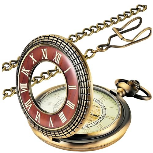 MJSCPHBJK Vintage Pocket Watch for Men Roman Numerals Scale Quartz Pocket Watches with Chain for Xmas Fathers Day Gift