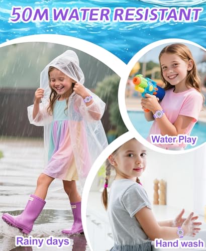 SOCICO Kids Digital Watches for Girls Boys, 7 Color Lights, 5 ATM Waterproof Watches for Kid with Alarm Stopwatch, Soft Band Wrist Watch for Kids Ages 5-12 (Purple)