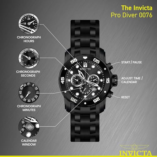 Invicta Men's 0076 Pro Diver Collection Chronograph Black Ion-Plated Stainless Steel Watch
