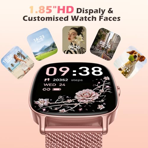 Smart Watch for Women, Answer/Make Call,1.85'' Ultra-Clear Screen Fitness Tracker with Heart Rate/Sleep/SpO2 Monitor,Smartwatch for iPhone/Samsung/Android,120+ Sport Modes,IP68 Waterproof with 2 Bands