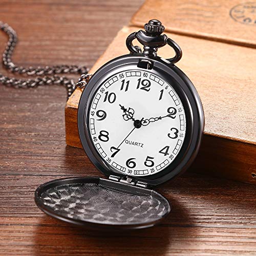 alladaga Set of 2 Classic Pocket Watch with Chain for Men and Women (Black Gold)