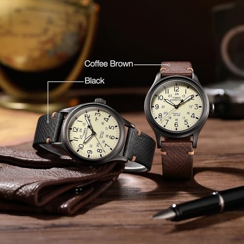 Getalia Italian Leather Watch Band for Folding Clasp(Black, 20mm)