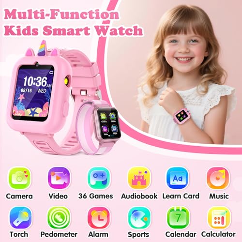 Smart Watch for Kids Girls Gift Age 3-12 with 39 Games Alarm Clock Camera Video Music Player Pedometer Flashlight 12/24 hr HD Touch Screen Kids Smart Watch Birthday Toys for Girls Ages 4 5 6 7 8 9 10