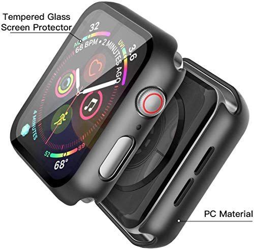 Misxi 2 Pack Hard PC Case with Tempered Glass Screen Protector Compatible with Apple Watch SE 3 (2025) SE 2 SE Series 6 Series 5 Series 4 40mm, Black
