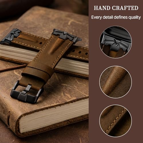 DABAOZA Leather Band Men Compatible for Apple Watch Ultra 3/2 Bands 49mm 46mm 45mm 44mm,Genuine Leather Metal Replacement Strap for iWatch Ultra 3 2 1 Series 11 10 9 8 7 6 5 4 SE 3 (Black/Walnut)