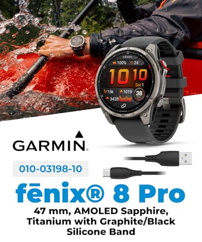 Wearable4U - Garmin Fenix 8 Pro 47mm AMOLED Sapphire Premium Connected Multisport GPS Smartwatch, inReach Technology, Titanium with Graphite Silicone Band w/Black Earbuds Bundle