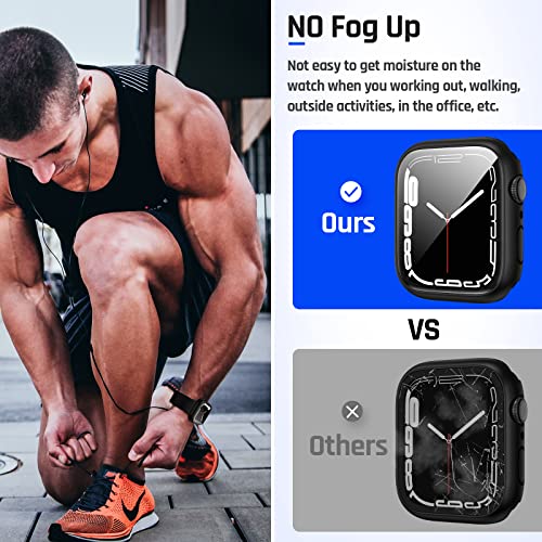 Goton 2 in 1 Waterproof Case for Apple Watch Series 9 8 7 Screen Protector 45mm, 360 Protective Glass Face Cover Hard PC Bumper + Back Frame for iWatch Accessories 45 mm