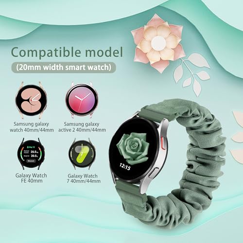 Compatible with Samsung Galaxy Watch 7/6/5/4/Active 2/FE Bands - 40mm/44mm, 20mm Quick Release Scrunchie Strap - Stretchy Cute Elastic Fabric Bands (10-Pack) Women