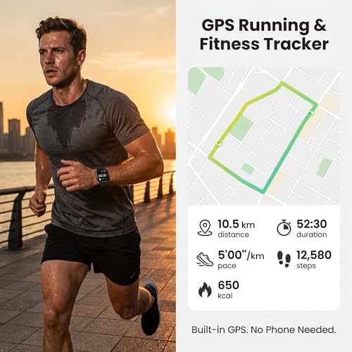moutarlier 2026 Distance & Pace GPS Running Watch for Runners - Call & Text, AMOLED Large Screen, 50m Waterproof Swimming, Calorie & Step Counter, 2 Bands, Long Battery, for Seniors Men Women (Black)