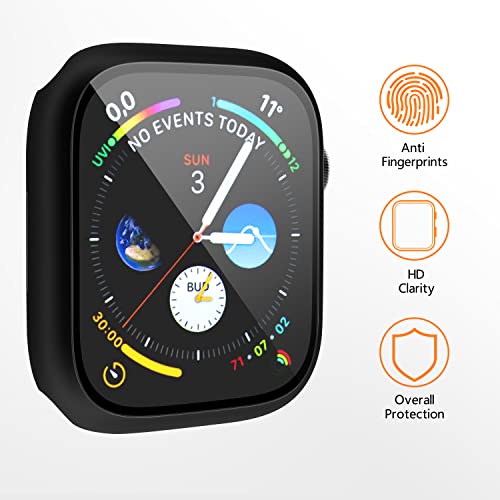Mugust 3 Pack Case for Apple Watch SE 40mm Series 6 5 4 Hard PC Case with Tempered Glass Screen Protector Waterproof Anti-Scratch Ultra-Thin Protective Cover for iWatch 40mm (Black)