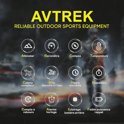 AVTREK Digital Hiking Sport Watches for Men - Tactical Training Military Compass Solid Outdoor Multifunction Waterproof Altimeter Watch (Black)