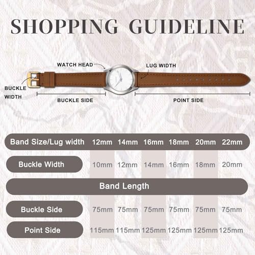ANBEER 12mm Flat Thin Elegant Genuine Leather Watch Strap,Quick Release Replacement Watch Band,Brown with Gold Buckle