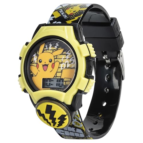 Pokémon Kids Watch – Pikachu Dial, Comfy Strap, Adjustable Fit, Flashing Lights – Pokémon Watch for Boys & Girls– 5.5" to 8"