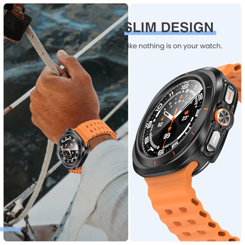 Tensea [2Pack for Samsung Galaxy Watch Ultra 2025/Galaxy Watch 7 Ultra 2024 Screen Protector Case 47mm Accessories, Protective Face Cover for 47 mm, Hard Bumper Built-in Tempered Glass Film Women Men