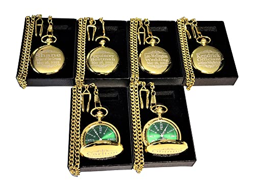 1 Engraved Pocket Watch - Comes with Fitted Custom Box, Chain and Engraving - Green dial with Silver Roman Numerals - Personalized Wedding Gifts (Rose Gold)