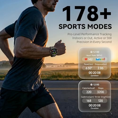 WalkerFit Smart Watch for Men (Answer/Make Call), 1.43" AMOLED 5ATM Waterproof Fitness Tracker with 178+ Sports Modes, Heart Rate/SpO2/Sleep Monitor, with Extra Silicone Band, for Android iPhone