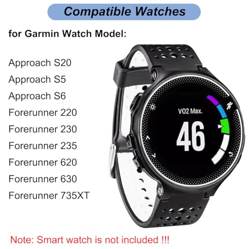 Watch Band for Garmin Approach S20/S5/S6, Forerunner 220/230/235/620/630/735XT, Soft Silicone Band Replacement Strap for Garmin Watch (Black/White)