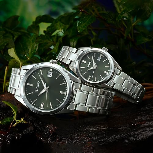 SEIKO SUR527 Quartz Watch for Men - Essentials Collection - Green Dial with Date Calendar, Stainless Steel - 100M Water Resistant