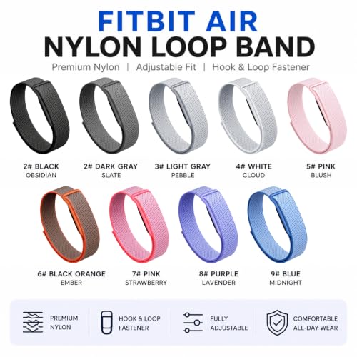 Zspoly Nylon Sport Band Compatible with Google Fitbit Air,Soft Breathable Wristband Replacement Compatible with Fitbit Air Fitness,Micro-Adjustable Performance Loop for Screenless Tracker