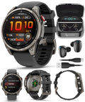 Wearable4U - Garmin Fenix 8 Pro 47mm AMOLED Sapphire Premium Connected Multisport GPS Smartwatch, inReach Technology, Titanium with Graphite Silicone Band w/Black Earbuds Bundle