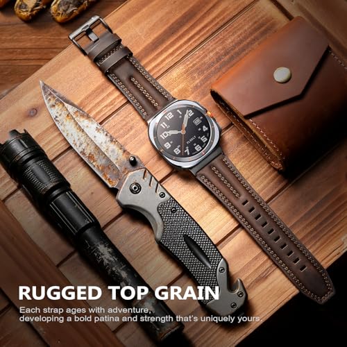 Tlselt Leather Band Compatible with Samsung Galaxy Watch Ultra 47mm(2025/2024), Genuine Leather Rugged Durable Classic Vintage Handcrafted Outdoor Business Travel Gift Samsung Watch Strap for Men