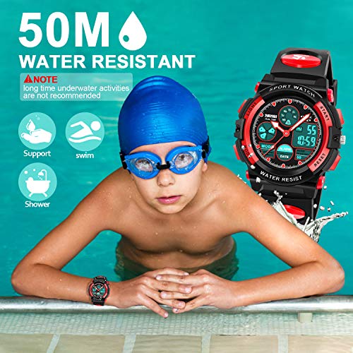 ATIMO Kids Sport Watch, 50M Water Resistant, Dual Time, Alarm, Stopwatch, LED Light, Calendar, Shock Resistant, Polyurethane Band