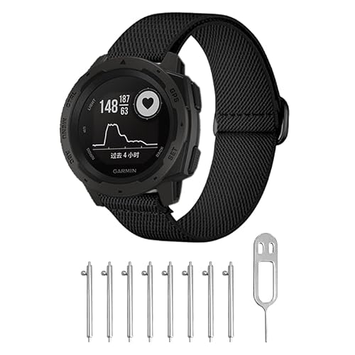 3 Packs Stretchy Nylon Bands Compatible with Garmin Instinct/Instinct 2 Solar/Instinct 3 45mm, 22mm Sport Breathable Wristband for Garmin Instinct Tactical/Solar/Tide/Esports (Black/Gray/Army Green)