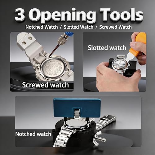 MARVLLGGOSO Watch Battery Replacement Tool Kit with Spring Bars, 5-in-1 Precision Screwdriver, Adjustable Back Case Opener, Holder, Pry Tool, Spring Bar Tool with Scale, Tweezer, Watch Repair Kit for Watch Back Removal and Band Replacement