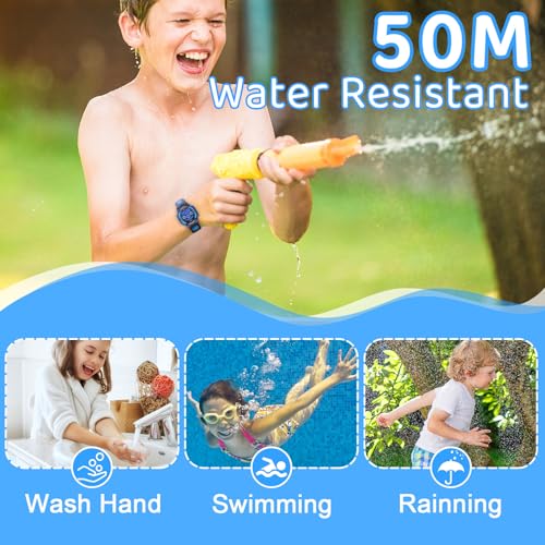 Edillas Boys Watch Digital, 7 Colors LED Lights 50M Waterproof Wristwatches for Child Sport Outdoor Multifunctional with Stopwatch/Alarm for Kids Ages 7-15