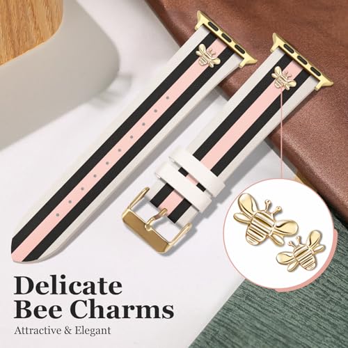 MOINSPIRE Designer Leather Bands with Charms Compatible with Apple Watch 38mm 40mm 41mm 42mm(S11/10) Women Men Genuine Leather Strap Elegant Wristbands for iWatch Series 11/10/9/8/7/6/5/3/2/1/SE/Ultra