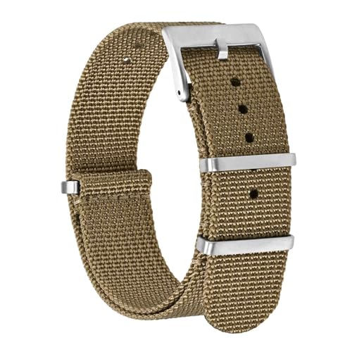 BISONSTRAP Nylon Watch Bands for Men, One-Piece Military Watch Straps, 20mm, Khaki Tan (Silver Buckle)