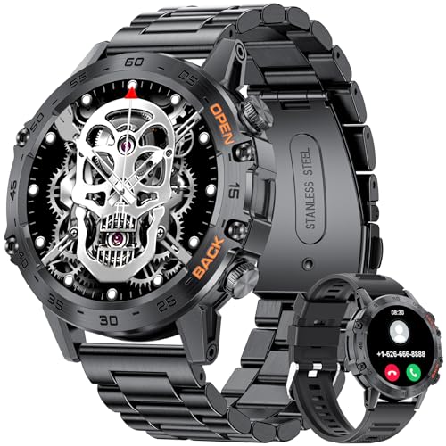 SUNKTA Military Smart Watch for Men(Answer/Dial Calls),100 Sports Modes, 5ATM Waterproof Fitness Watch with Heart Rate/SpO2/Blood Pressure for Android and iOS,1.39''HD DIY Screen Smartwatch Black