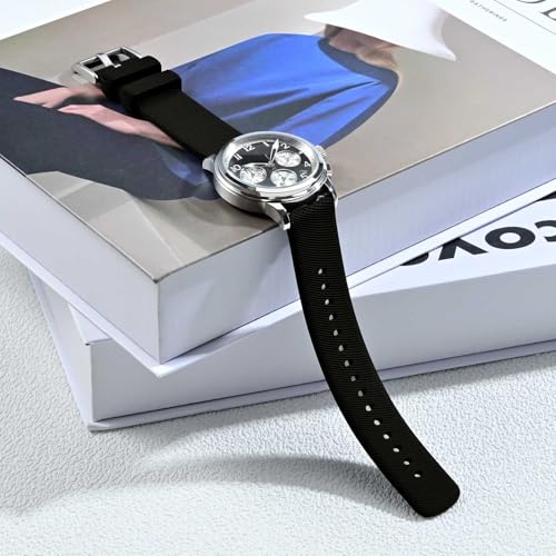 ANNEFIT Silicone Watch Bands for Men Women, Soft Rubber Watch Strap with Quick Release, Band Width 20mm with Silver Buckle (Black)